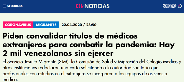 Lee más sobre el artículo Aparición de investigadora en noticia para chilevisión sobre convalidación de títulos para médicos migrantes