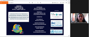 Lee más sobre el artículo Realización Webinar resultados investigación de estudio de cuidado ético de personas migrantes internacionales en residencias sanitarias