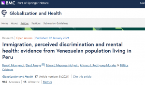 Lee más sobre el artículo Publicación artículo científico sobre salud mental de migrantes internacionales