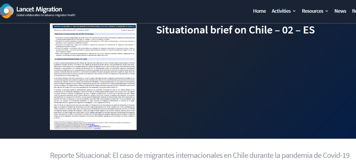 Lee más sobre el artículo Publicación de Reporte situacional de migrantes internacionales en Chile durante la pandemia, publicado por investigadoras de PROESSA