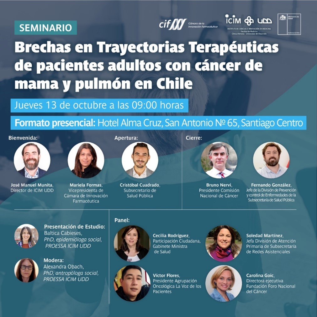 Lee más sobre el artículo Seminario difusión resultados estudio sobre brechas en trayectorias de pacientes adultos con cáncer de mama y pulmón en Chile
