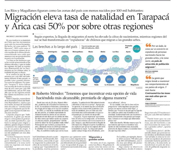 Lee más sobre el artículo Nota de prensa. Migración eleva tasa de natalidad en Tarapacá y Arica casi 50% por sobre otras regiones.